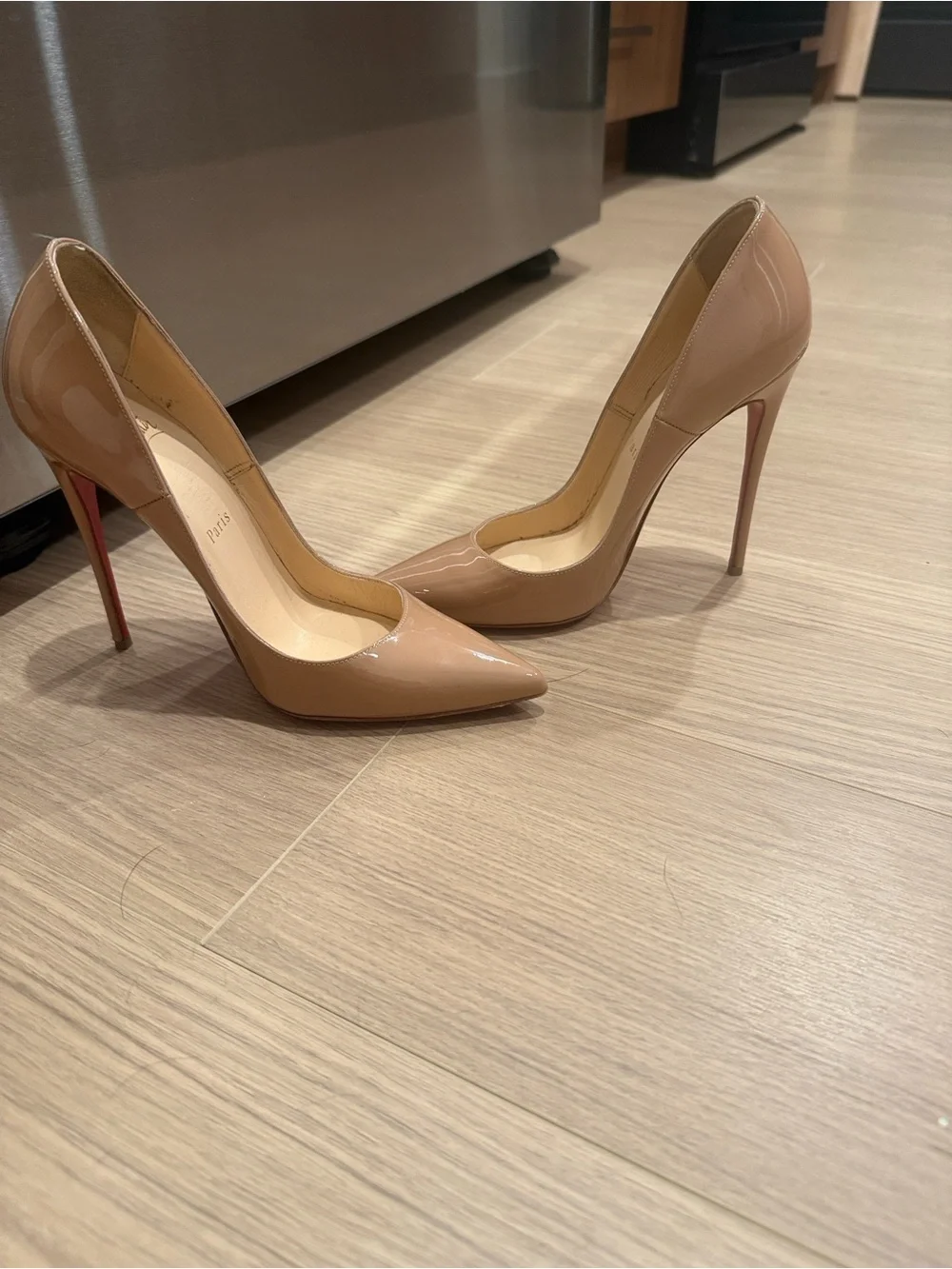 Christian Louboutin Blush Patent Leather Pointed Toe Pumps
